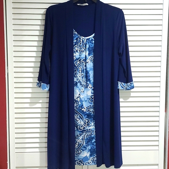 Tiffany & Grey Paisley Dress w attached duster jacket. EUC Qtr Sleeve - Picture 2 of 6